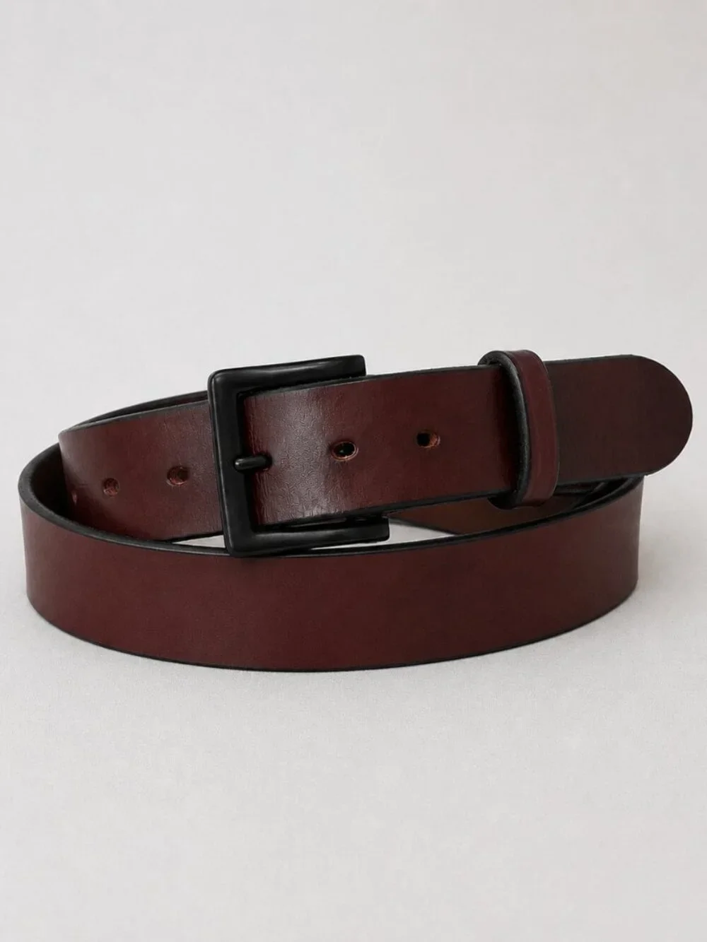 Classic Men's Brown Leather Belt with Matte Black Buckle Sz 34